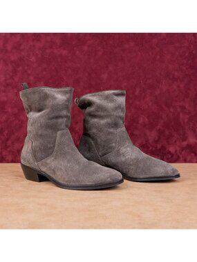 Via Spiga Women Grey Suede Vintage Retro 90s Western Boho Ankle Boots 9US EUR40